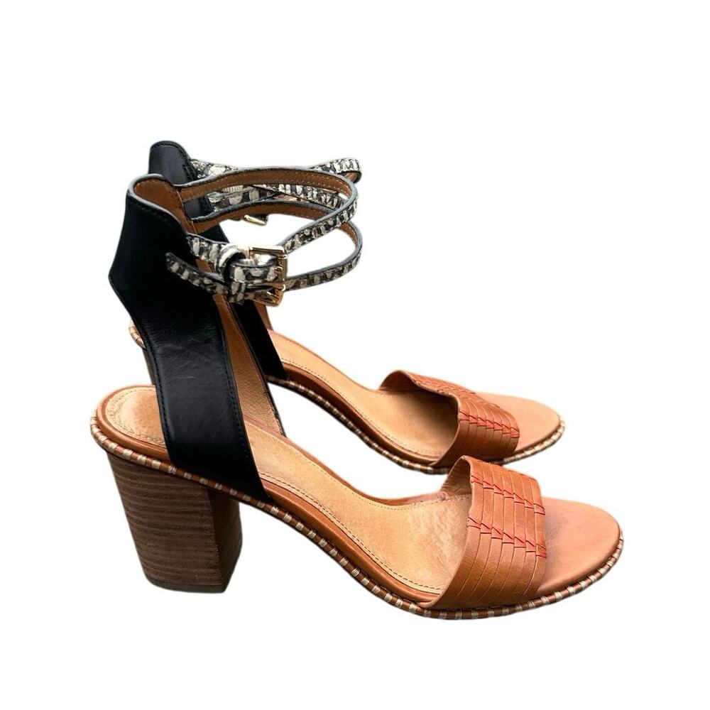Coach Dexton Block Heel Sandals Size 7B Brown Leather Snake Print Ankle Strap - Picture 5 of 9